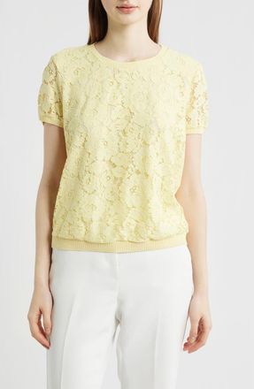 Tahari by ASL Lace Front Sweater in Buttercup at Nordstrom, Size X-Large