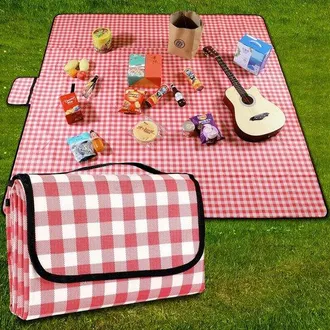 OEM Manta De Picnic - Impermeable Y Lavable - 200 Cm X 300 Cm - Cuadros Rojos