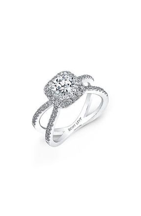 Bony Levy Pavé Diamond Split Shank Round Engagement Ring Setting in White Gold at Nordstrom, Size 6.5