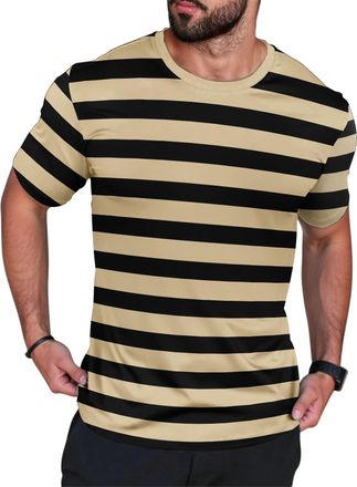Generic Mens Fashion Loose Fit Crewneck Stripe T-Shirt (UK, Alpha, XXL, Regular, Regular, 10)