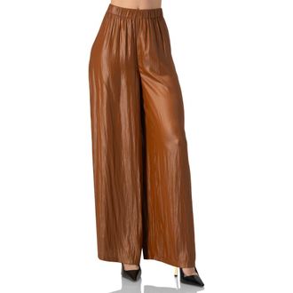 Ivonne Satin Wide-Leg Trousers in Brown at Nordstrom, Size 12