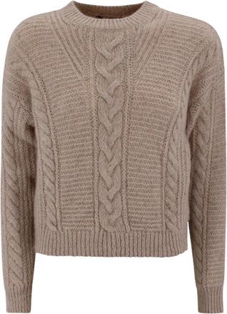 Max Mara Cropped Boxy Sweater met Metallic Fibers - Dames - Ronde hals truien - Beige - M - Truien & Vesten