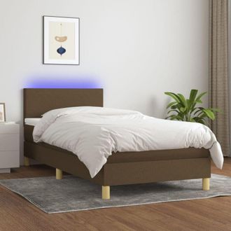 vidaXL Cama Box Spring Colch&oacute;n Y Luces Led Tela Marr&oacute;n Oscuro 90x190cm