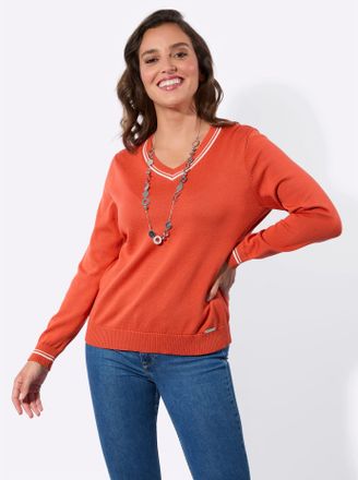 Casual Looks V-Ausschnitt-Pullover CASUAL LOOKS V-Pullover, Damen, Gr. 36, terra, 100% Baumwolle, Pullover V-Ausschnitt-Pullover