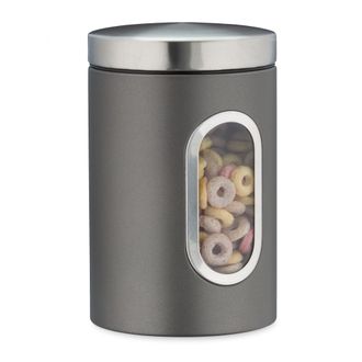 Relaxdays 10 X Recipiente De Almacenamiento, 1,4 L, Con Tapa Y Ventana, Para Caf&eacute;, Harina, Pasta, Bote Para Cocina, Metal, Gris