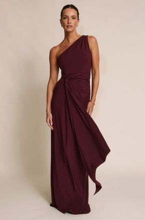 Six Stories One Shoulder Drape Stretch Bridesmaid in Merlot at Nordstrom, Size 6