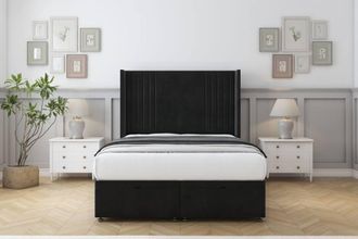 Comfort Beds Elise Plush Ottoman Bed Base-54 Wingback Headboard in Black | Size: Small Single