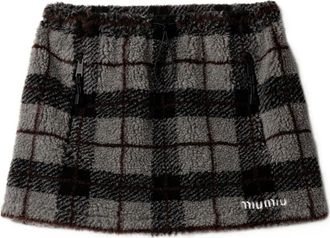 Miu Miu Geruite mini-rok met houtje-touwtje - Grijs