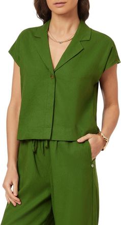 Scotch & Soda Short Sleeve Linen Blend Button-Up Top in Garden Green at Nordstrom Rack, Size X-Small