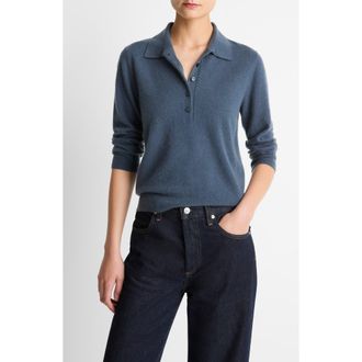 Vince Cashmere & Silk Long Sleeve Polo Sweater in Azura at Nordstrom, Size Large