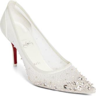 Christian Louboutin Miss Z Crystal Beaded Mesh Pump in Version Ivory at Nordstrom, Size 10.5Us