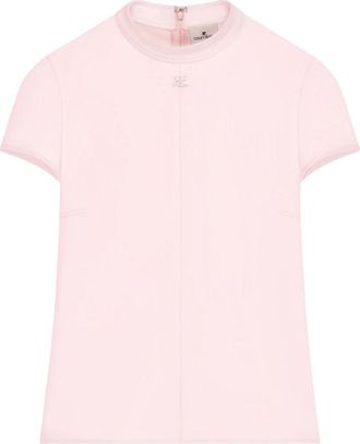 Courr&egrave;ges Pink Solid Mock Collar Top
