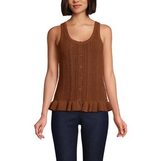 Lands End Cotton Boucle Ruffle Hem Sleeveless Sweater in Rich Ginger Brown at Nordstrom, Size X-Large