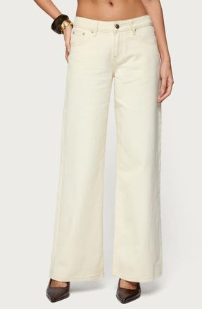 Edikted Roman Baggy Low Rise Wide Leg Jeans in Cream at Nordstrom, Size X-Small