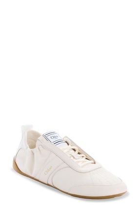 Chlo&eacute; Kick Leather & Mesh Sneaker in Eggshell at Nordstrom, Size 35