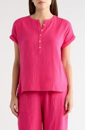 Caslon Cotton Gauze Henley Top in Pink Electric at Nordstrom Rack, Size X-Small