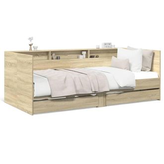 Berkfield Home Daybed with Drawers without Mattress Sonoma Oak 100x200 cm in Light Tan