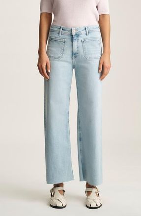 Mavi Paloma Marine Patch Pocket High Waist Raw Hem Wide Leg Jeans in Bleached Flex Blue at Nordstrom, Size 25 28