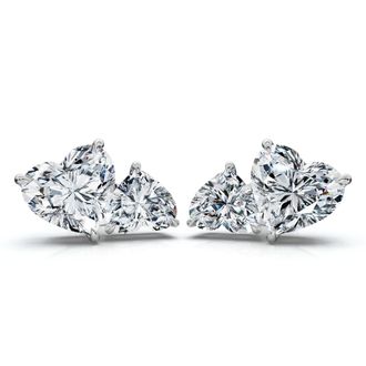 Pompeii3 3Ct Heart Cut Toi et Moi Diamond Earrings 14k Gold Lab Grown