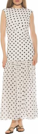 Alexia Admor Caelen Cap Sleeve Drop Waist Maxi Dress in Ivory Polka at Nordstrom Rack, Size X-Small