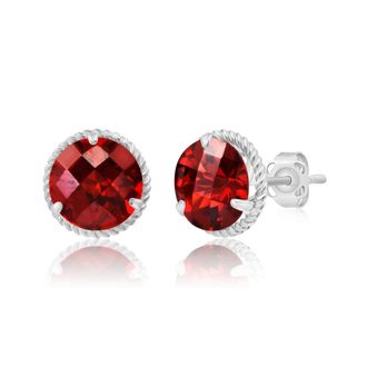 MAX + STONE 14k Yellow or White Gold 8mm Roped Halo Gemstone Round Stud Earrings