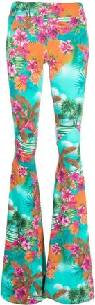 Roberto Cavalli flared floral-print trousers - women - Polyamide/Elastane - 44 - Multicolour