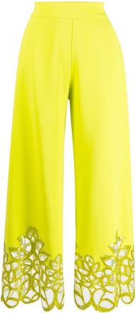 Elie Saab embroidered-detail cropped trousers - women - Acetate/Elastane/Polyester/Silk/Rayon/Viscose/Nylon - 36 - Green