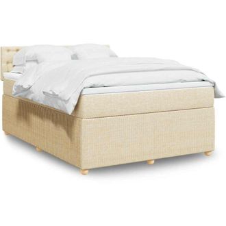vidaXL Cama Box Spring Con Colch&oacute;n Tela Color Crema 140x190 Cm Vidaxl