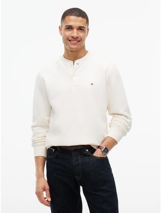Tommy Hilfiger Mens Fleece Henley Sweatshirt - Ivory Petal - XXL
