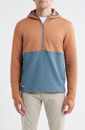Johnnie-O Werner Rib Colorblock Half Zip Hoodie in Blue Moon at Nordstrom, Size Xx-Large