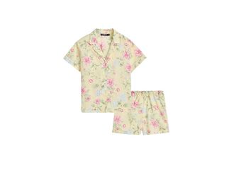 Lauren Ralph Lauren Cotton Lawn Short Sleeve Collar Boxer Pajama Set Womens Pajama Sets Yellow Ground Floral : MD (US 8-10), Cotton/Viscose