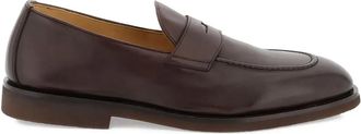 Brunello Cucinelli polished-finish calf-leather loafers - men - Calf Leather/Rubber/Calf Leather - 41.5 - Brown
