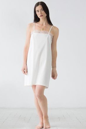 Salua Sofia Eyelash Lace Chemise in Pima Cotton in Soft White at Nordstrom, Size X-Large