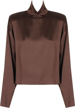 Federica Tosi Satin Blouse - Dames - Blouses - Bruin - M - Satijn - Overhemden