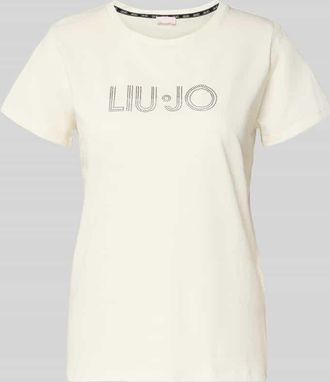Liu Jo T-Shirt mit Rundhalsausschnitt und Ziersteinbesatz in Offwhite, Größe XL