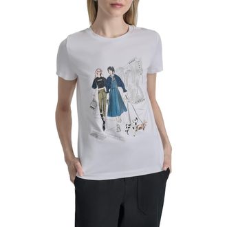 売れ筋商品|||ダナ キャラン ニューヨーク Tシャツ トップス レディース Women's Cotton Stud Logo Knot-Front T-Shirt White dkny-Rain-Sport-Cotton-Stud-