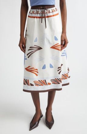 Herno Summer Print Cotton Midi Skirt in White Multi at Nordstrom, Size 12 Us