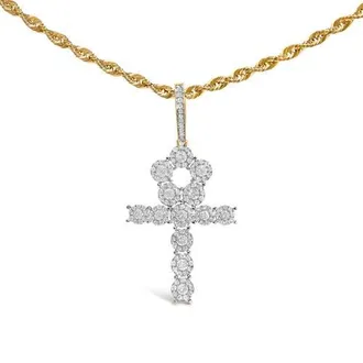 House of Brilliance Mens 10K Yellow Gold 1 3/4 Cttw Diamond Cluster Ankh Cross Pendant Necklace - 18 Inches at Nordstrom