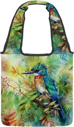 Generic Green Bird Leaf Reversible Canvas Shoulder Tote - Double-Sided Print, 12oz Cotton, 27cm Drop, Fold-Flat Bag for Travel, Shopping, Street Outings