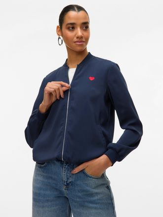 Vero Moda Blouson VERO MODA VMCOCO L/S BOMBER AOP WVN NOOS, Damen, Gr. XS, navy blazer detail:rot heart, Web, Obermaterial: 96% Polyester, 4% Elasthan, bedruckt
