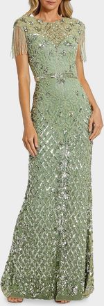 Mac Duggal Beaded Fringe Gown