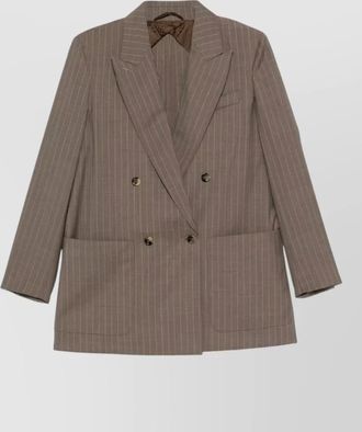 Max Mara jacket pinstripe front pockets notched lapels cuffs