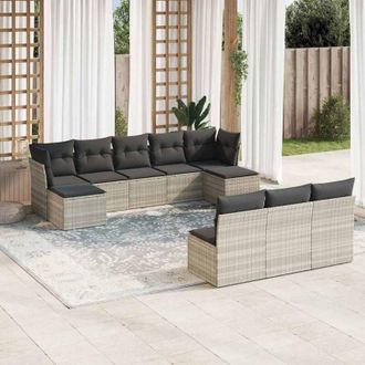 vidaXL Set Sof&aacute;s Jard&iacute;n 10 Pzas Con Cojines Rat&aacute;n Sint&eacute;tico Gris Claro Vidaxl