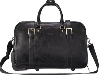 Infinity Leather Genuine Leather Black Wheeled Holdall Duffle Travel Cabin Bag - Holt
