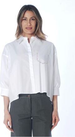 Caliban Shirts, female, White, Size: XL Camicia cropped con taschino ricamato