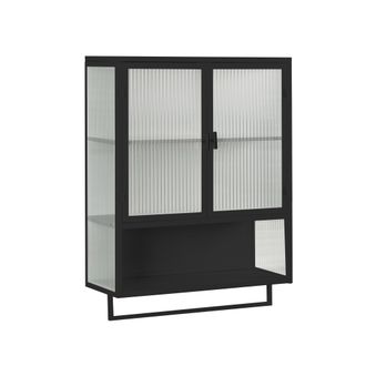 STILVORA Armario De Pared Con 2 Puertas De Cristal, 2 Niveles, Estante Abierto Y Toallero, Estilo Moderno, Metal, 60&times;23&times;78 Cm, Negro