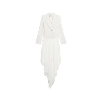 Blumarine Blazers, female, White, Size: 2XS Single-breasted Asymmetric-hem Blazer