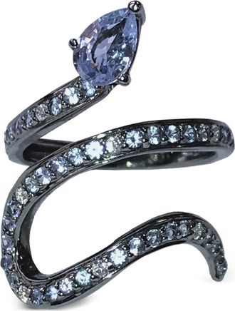 Stéfère 18kt witgouden Snake ring met saffier en diamant - Zilver