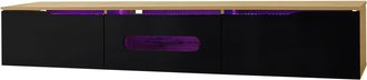 STILVORA Mueble Tv Con 3 Puertas Y Led 16 Colores Por App Bluetooth, Montaje En Pared O Suelo, Acabado Brillo Negro, 180&times;35&times;30 Cm