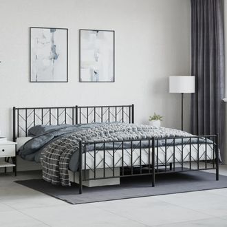 Berkfield Home Metal Bed Frame without Mattress with Footboard Black 193x203cm | Size: 193x203 cm